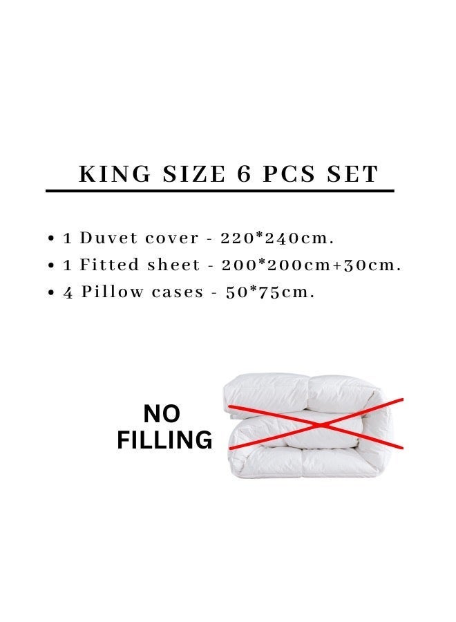 لونا هوم ساتان جردت حجم الملك 6 قطع (1 غطاء لحاف - 220 * 240 سم. 1 ورقة مرنة مزودة (على الزوايا فقط مرنة) - 200 * 200 سم + 30 سم. 4 أغطية للوسائد - 50*75 سم.). مجموعة الفراش الناعمة بدون تعبئة، مسحوق أبيض صلب اللون. - Image 2